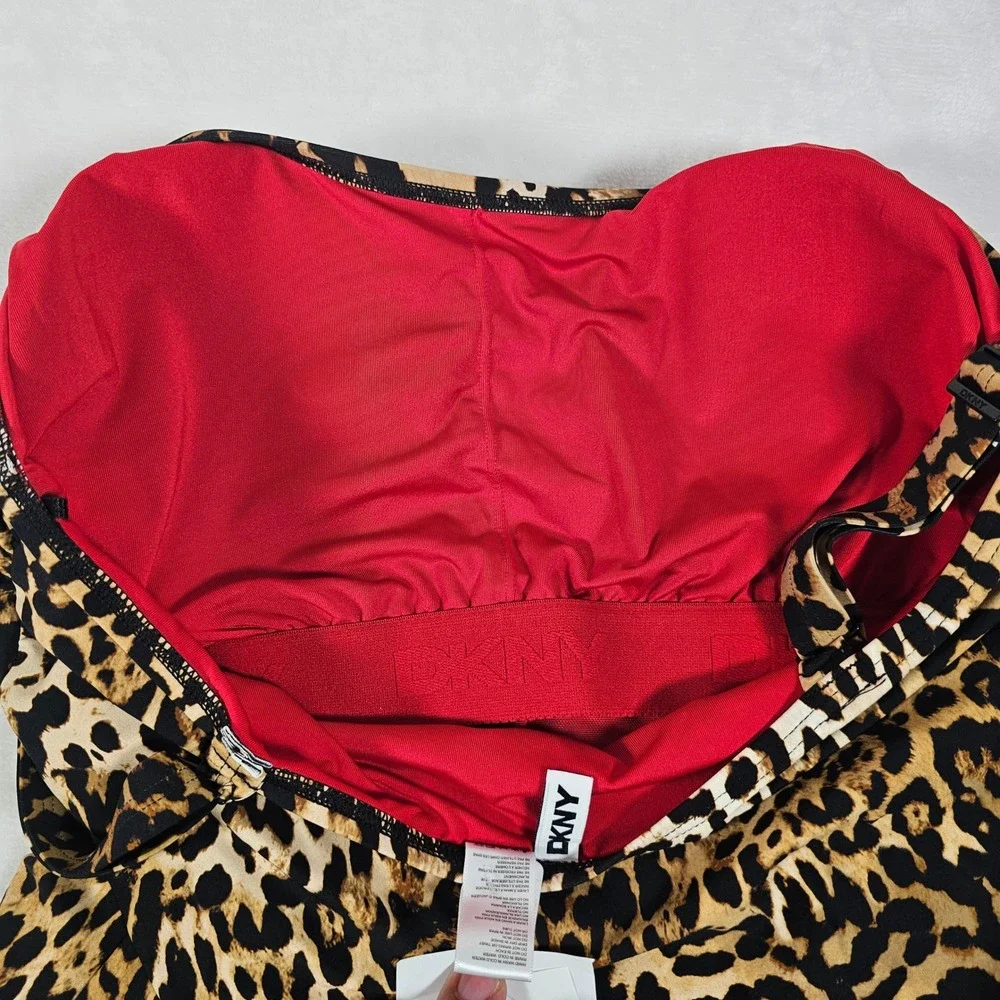 DKNY Leopard Print One Piece Swimsuit Womens Tiered Ruffle Brown XL - Picture 3 of 5